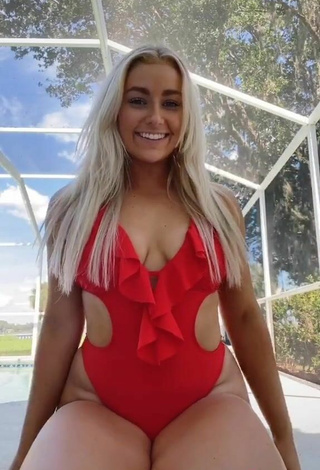 Pretty Alexandria Knight Shows Cleavage in Red Swimsuit