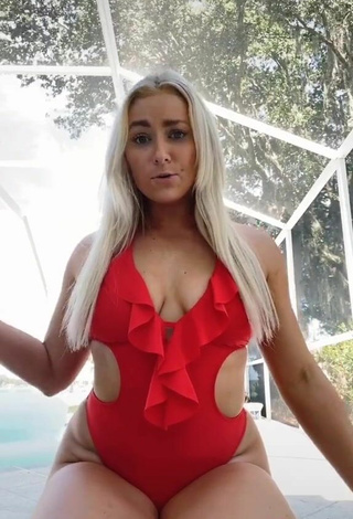 5. Pretty Alexandria Knight Shows Cleavage in Red Swimsuit