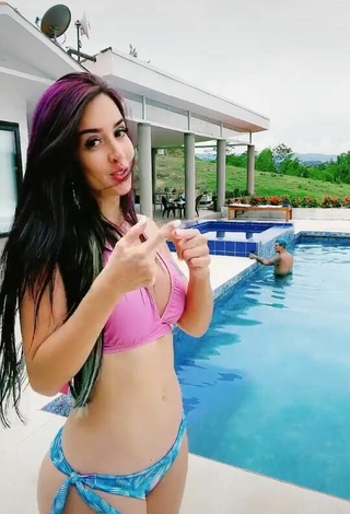 Sultry Adriana Valcárcel in Pink Bikini Top at the Swimming Pool