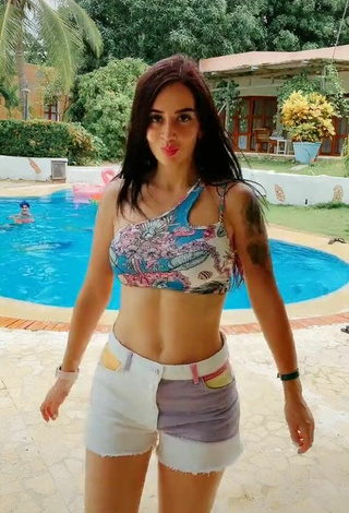 Sexy Adriana Valcárcel in Floral Bikini Top at the Swimming Pool