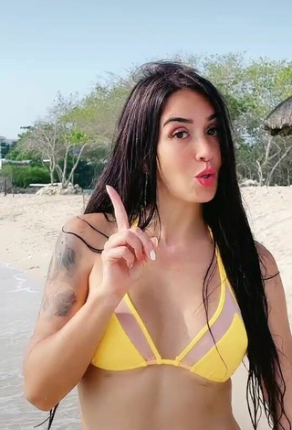 2. Hottest Adriana Valcárcel in Yellow Bikini at the Beach