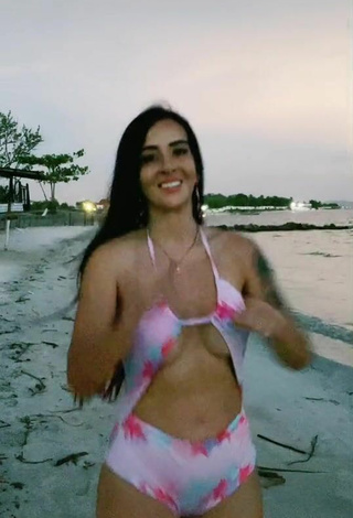 3. Luscious Adriana Valcárcel in Floral Swimsuit at the Beach (Side Boob)