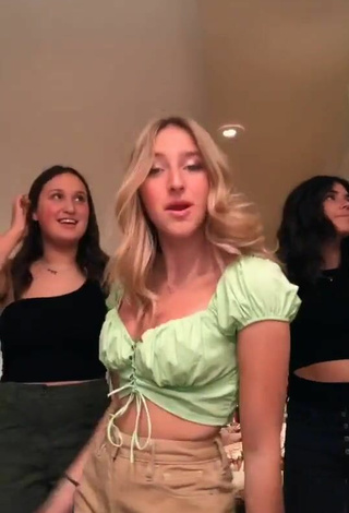 Cute Ally Jenna Shows Cleavage in Light Green Crop Top