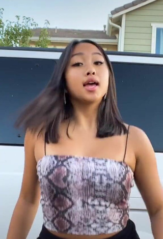 Beautiful Anneston Pisayavong in Sexy Snake Print Crop Top