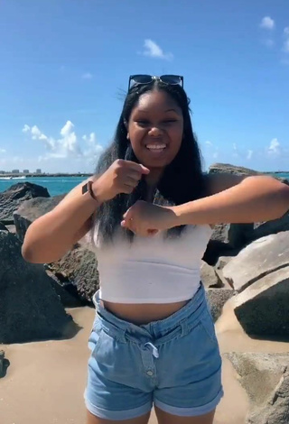 4. Sultry Asha Christine in White Crop Top at the Beach