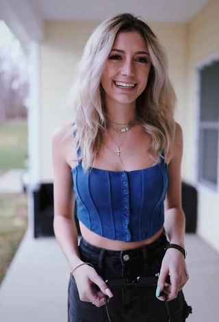 2. Beautiful Ashley Shortino in Sexy Blue Crop Top