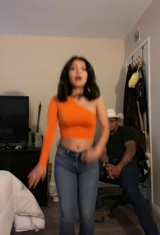 Titillating Ashley Valdez in Orange Crop Top