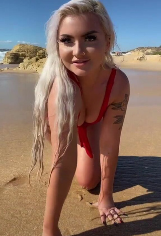 Beautiful Lowri Rose-Williams Shows Cleavage in Sexy Red Bikini at the Beach