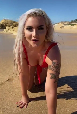 2. Beautiful Lowri Rose-Williams Shows Cleavage in Sexy Red Bikini at the Beach