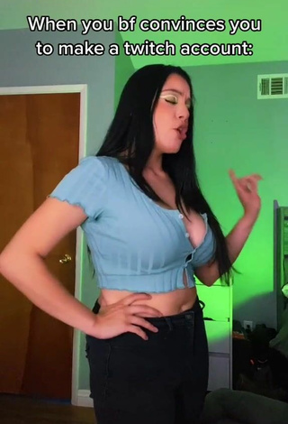 Sexy Leslie Marie Rosales Shows Cleavage in Blue Crop Top