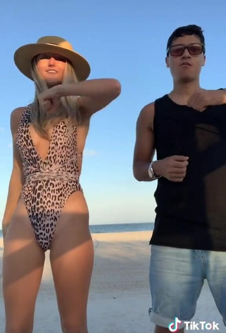 5. Sultry Brooklyn Gabby Shows Cleavage in Leopard Swimsuit at the Beach