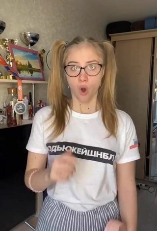 Cute Ksusha Karpova in Beige Crop Top