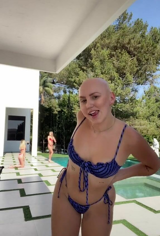 Beautiful AlexYoumazzo in Sexy Striped Bikini at the Swimming Pool