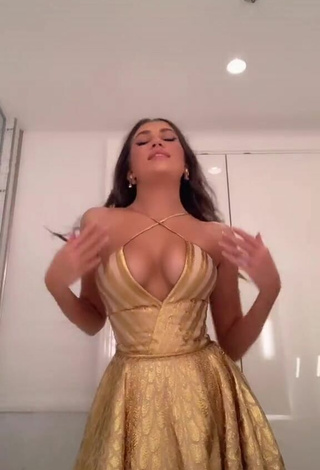 Luscious Amelie Zilber in Golden Dress (Side Boob)