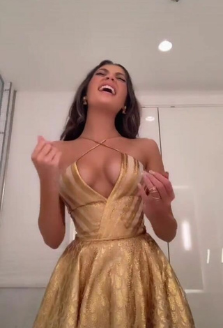 2. Luscious Amelie Zilber in Golden Dress (Side Boob)