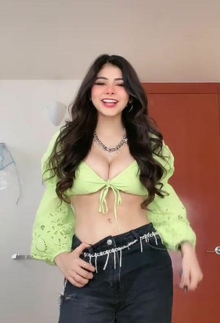 Wonderful Aylin Criss Shows Cleavage in Lime Green Crop Top