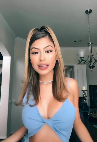 Sexy Desiree Montoya Shows Cleavage in Blue Bodysuit