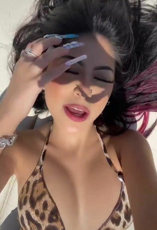 Sultry Desiree Montoya Shows Cleavage in Leopard Bikini on a Boat