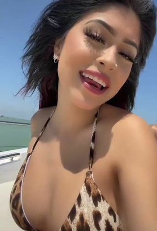 4. Sultry Desiree Montoya Shows Cleavage in Leopard Bikini on a Boat