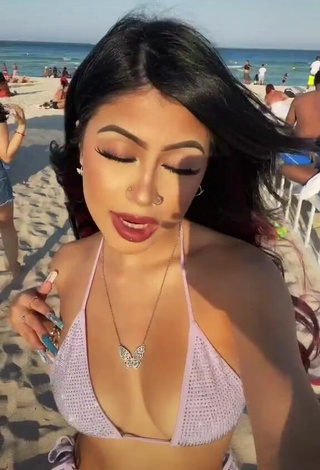 Sweetie Desiree Montoya Shows Cleavage in Purple Bikini Top at the Beach