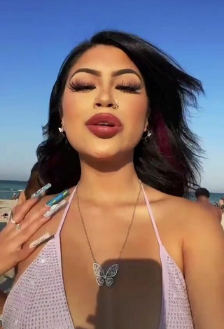 2. Sweetie Desiree Montoya Shows Cleavage in Purple Bikini Top at the Beach