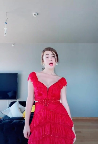 Sultry Ece in Red Dress