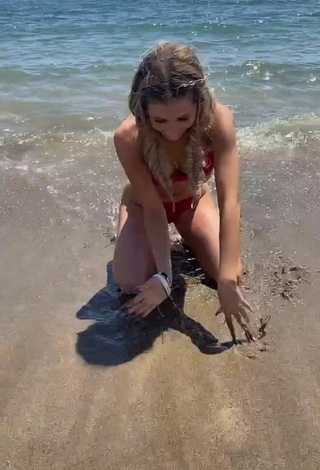 4. Sultry Elliana Walmsley in Red Bikini at the Beach