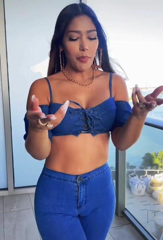 Sultry Farina in Blue Crop Top on the Balcony