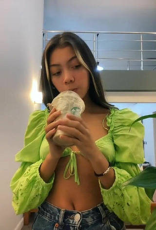 Sultry Ferchis in Green Crop Top