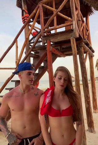 Luscious Flávia Charallo in Red Bikini at the Beach