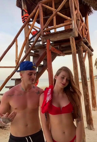 2. Luscious Flávia Charallo in Red Bikini at the Beach