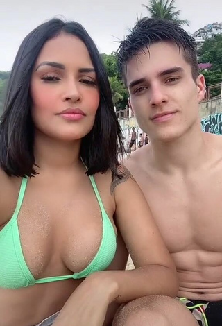 Sexy Flayslane Raiane Preira da Silva Shows Cleavage in Green Bikini Top