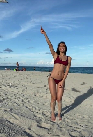 Adorable Georgina Mazzeo in Seductive Red Bikini at the Beach