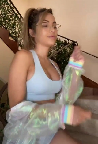 Fine Maddy Belle Shows Cleavage in Sweet Grey Crop Top