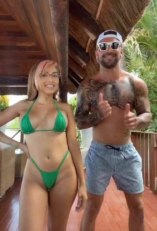 2. Sultry Maddy Belle Shows Cleavage in Green Mini Bikini