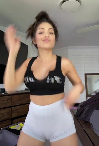 3. Pretty Maddy Belle Shows Cleavage in Black Crop Top