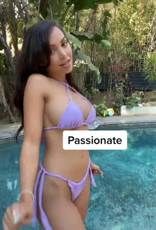 5. Adorable Maddy Belle Shows Cleavage in Seductive Purple Bikini at the Pool (Side Boob)