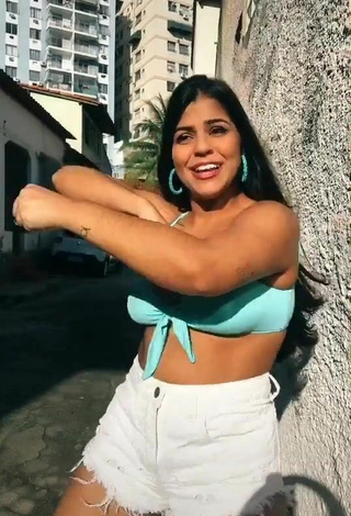 Cute Julia Antunes Shows Cleavage in Blue Bikini Top and Bouncing Boobs