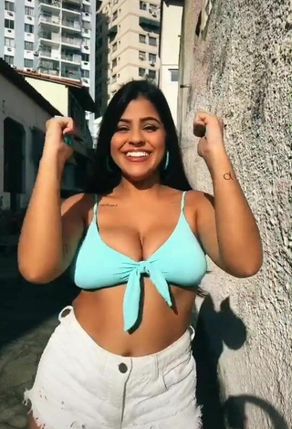 4. Cute Julia Antunes Shows Cleavage in Blue Bikini Top and Bouncing Boobs