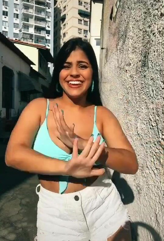 5. Cute Julia Antunes Shows Cleavage in Blue Bikini Top and Bouncing Boobs