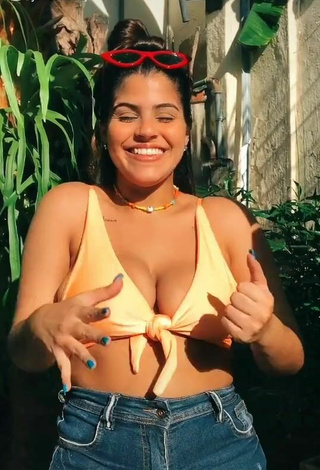 Elegant Julia Antunes in Orange Bikini Top and Bouncing Tits