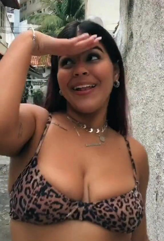 Erotic Julia Antunes Shows Cleavage in Leopard Bikini Top and Bouncing Boobs