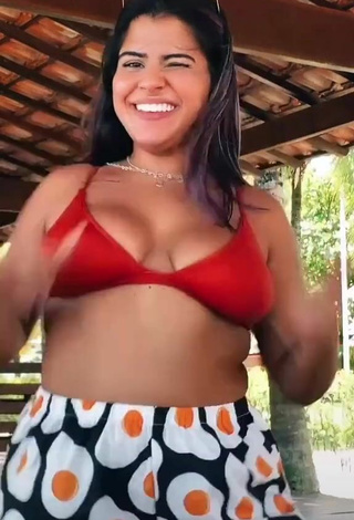 Fine Julia Antunes Shows Cleavage in Sweet Red Bikini Top