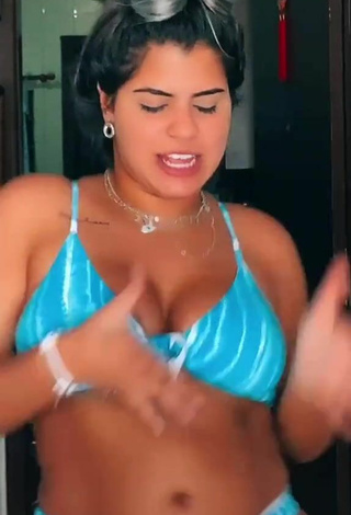 Luscious Julia Antunes Shows Cleavage in Blue Bikini