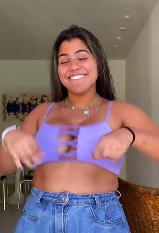 Sexy Julia Antunes Shows Cleavage in Purple Crop Top and Bouncing Tits