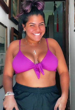 Really Cute Julia Antunes Shows Cleavage in Violet Bikini Top and Bouncing Boobs