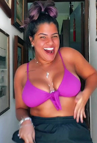 5. Really Cute Julia Antunes Shows Cleavage in Violet Bikini Top and Bouncing Boobs