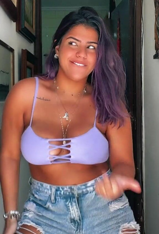 Fine Julia Antunes Shows Cleavage in Sweet Purple Crop Top