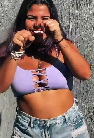 3. Cute Julia Antunes Shows Cleavage in Purple Crop Top