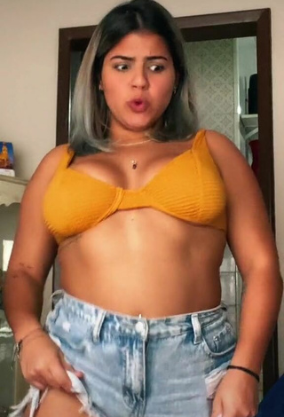 Julia Antunes Shows Cleavage in Sweet Yellow Bikini Top and Bouncing Breasts